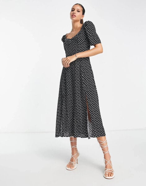 ASOS DESIGN cupped midi dress with splits in spot print