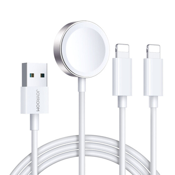 3в1 Кабель USB-A с индуктивной зарядкой + 2х iPhone Lightning 1.2м белый joyroom S-IW007