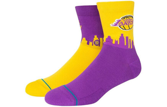 Носки Stance x NBA с вышивкой букв, средней длины, унисекс, фиолетово-желтые