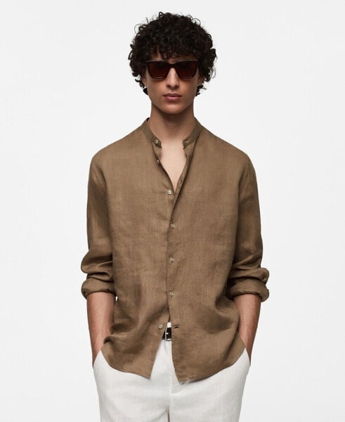 Men's Linen Mao Collar Shirt