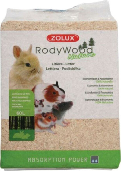 Наполнитель древесный Zolux RodyWood Nature 60 л/4 кг