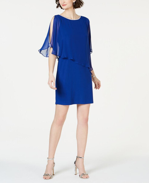 Rhinestone-Trim Chiffon Popover Dress