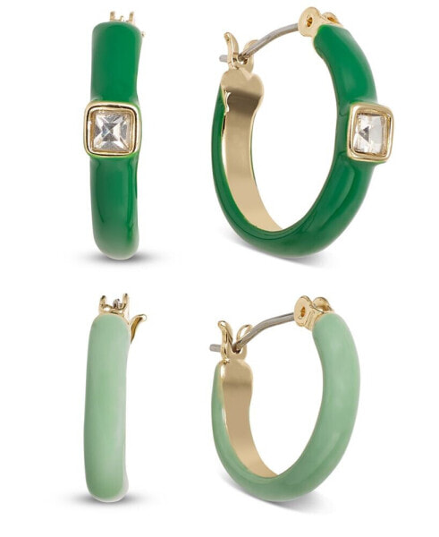 Gold-Tone 2-Pc. Set Small Crystal & Color Hoop Earrings, Created for Macy's