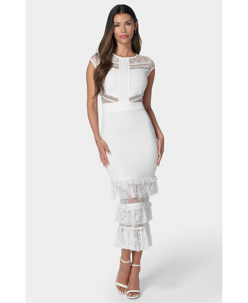 Women's Tiered Lace Midi Dress