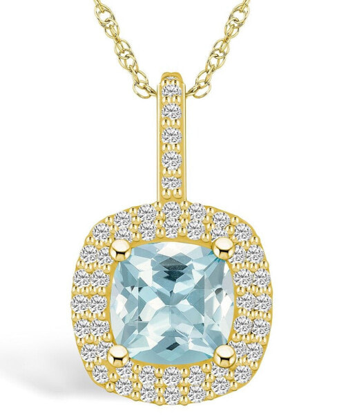Aquamarine (2 Ct. T.W.) and Diamond (1/2 Ct. T.W.) Halo Pendant Necklace in 14K Yellow Gold