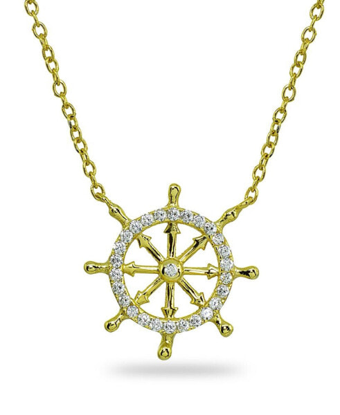 Giani Bernini cubic Zirconia Ship's Wheel Necklace in Sterling Silver or 18k Gold over Sterling Silver
