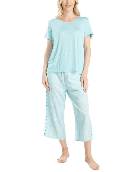 Women's 2-Pc. Coastal Life Cropped Pajamas Set