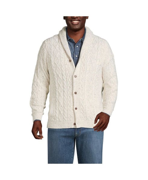 Big & Tall Cotton Blend Cable Shawl Cardigan Sweater