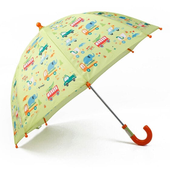 Зонт для детей EUREKAKIDS зеленый с принтом машины.