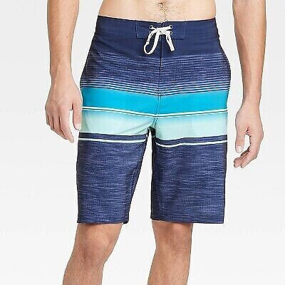 Men's 10" Ocean Striped Swim Shorts - Goodfellow & Co Dark Blue 33