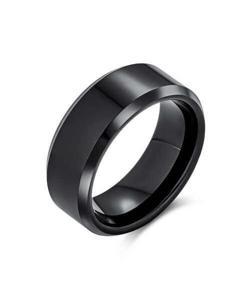 Plain Simple Wide Beveled Titanium Unisex Couples Wedding Band Ring For Men Women Comfort Fit 8MM