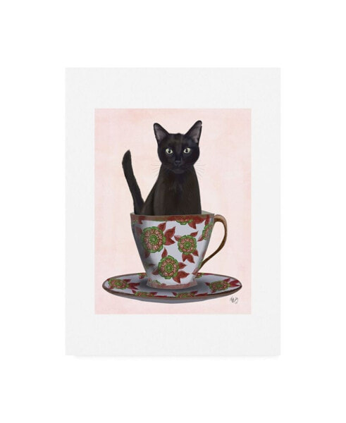 Fab Funky Black Cat in Teacup Canvas Art - 19.5" x 26"