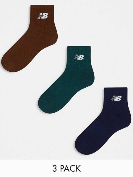 New Balance logo 3 pack trainer socks in khaki, navy and brown