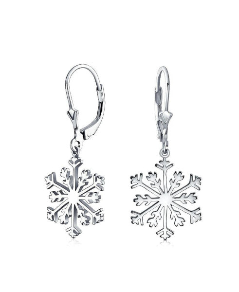 Frozen Winter Christmas Holiday Party Snowflake Dangle Lever back Earrings For Women For Teen Polished .925 Sterling Silver