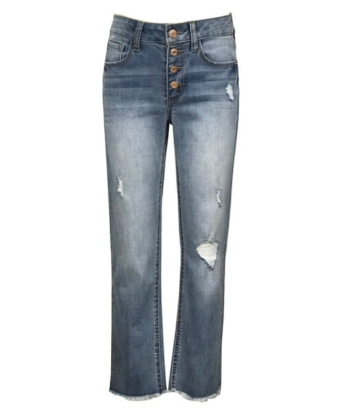 Big Girls Button Fly Destructed Straight Leg Jeans