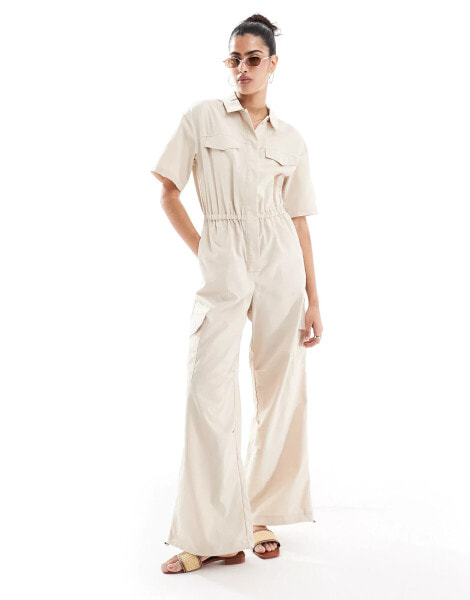 Pieces cargo boilersuit in stone