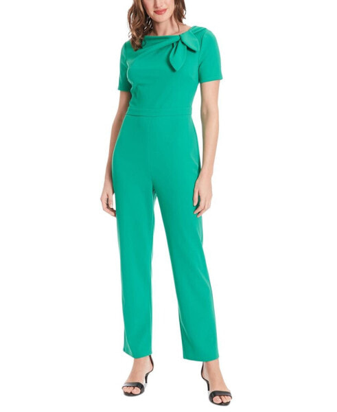 Petite Short-Sleeve Bow-Neck Jumpsuit