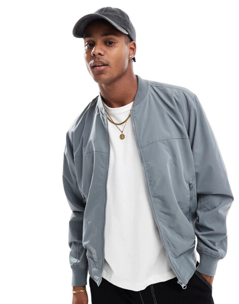 Pull&Bear basic bomber jacket in grey