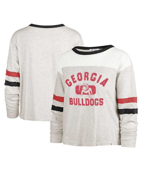 Women's Oatmeal Distressed Georgia Bulldogs Vault All Class Lena Long Sleeve T-shirt