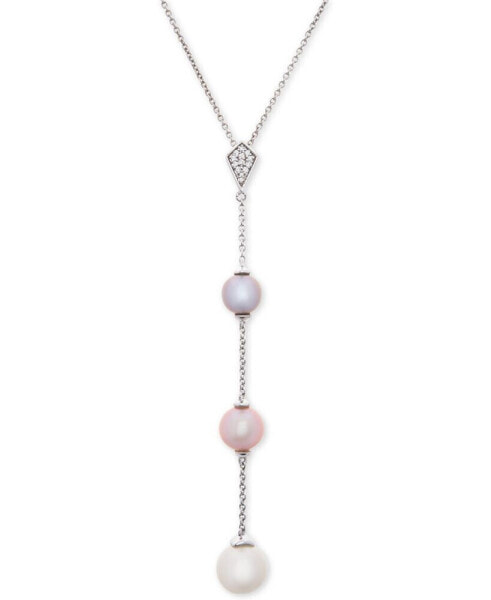 Macy's cultured Freshwater Pearl (6, 7 & 8mm) & Diamond Accent 17" Lariat Necklace in Sterling Silver