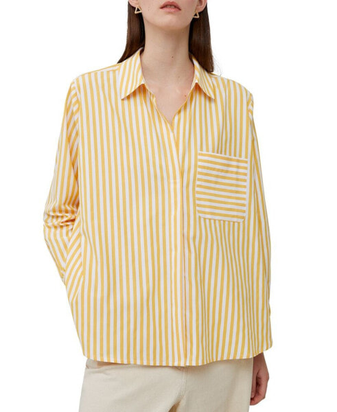 Women's Striped Point Collar Long Sleeve Top