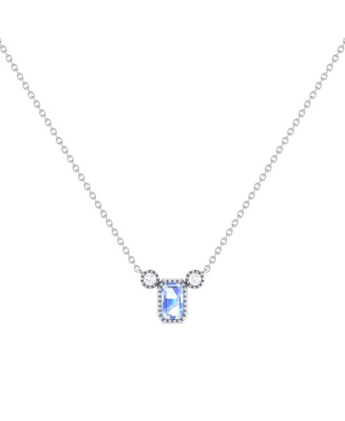 LuvMyJewelry emerald Cut Tanzanite Gemstone, Natural Diamond 14K White Gold Birthstone Necklace