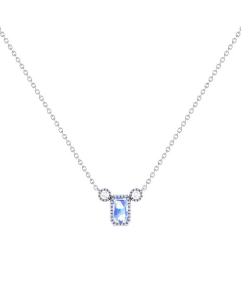 Emerald Cut Tanzanite Gemstone, Natural Diamond 14K White Gold Birthstone Necklace