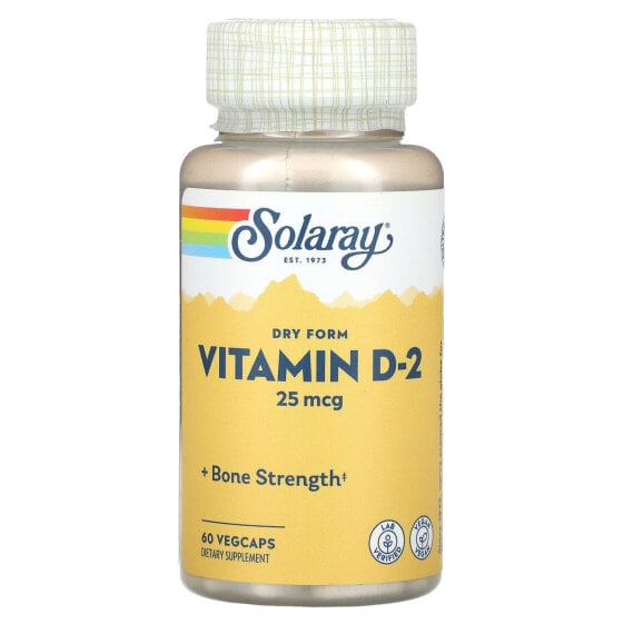 Витамины SOLARAY Dry Form Vitamin D-2, 25 мкг, 60 капсул для вегетарианцев
