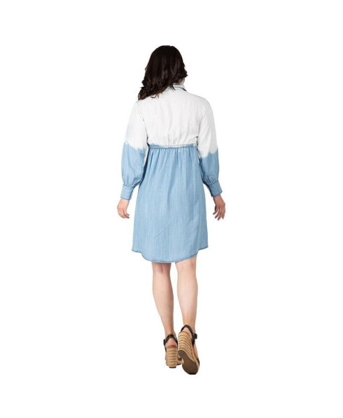 Women's Tie-Dye Long Sleeves High-Low Tencel Shirt Dress