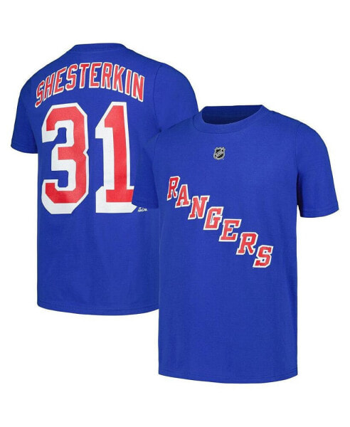 Big Boys Igor Shesterkin Blue New York Rangers Player Name and Number T-shirt