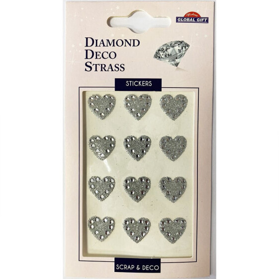 GLOBAL GIFT Diamond Decco Straps Silver Hearts Stickers