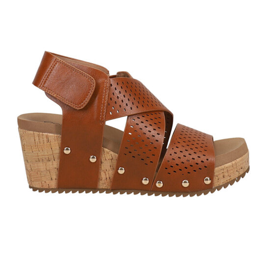 Corkys Guilty Pleasure Perforated Studded Wedge Strappy Womens Brown Casual San