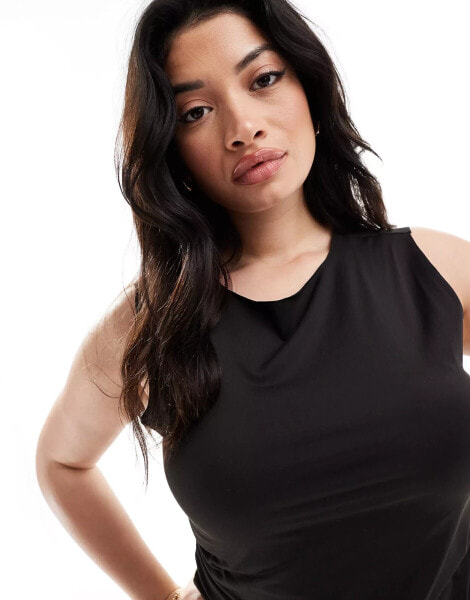 ASOS DESIGN Curve second skin slash neck vest top in black