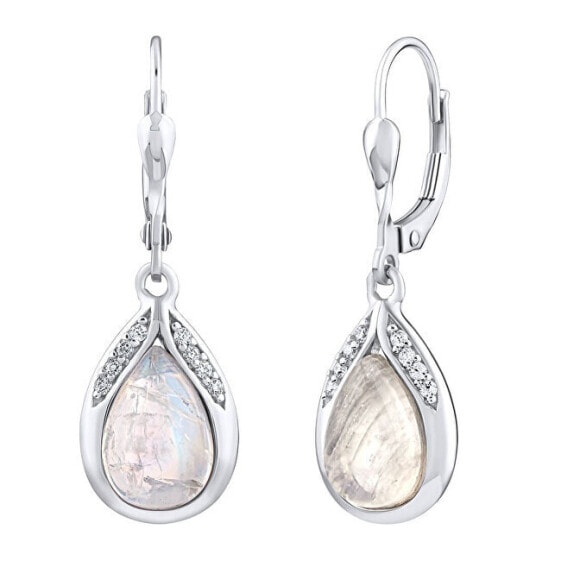 Silver dangle earrings with genuine Moonstone JST13327EMS
