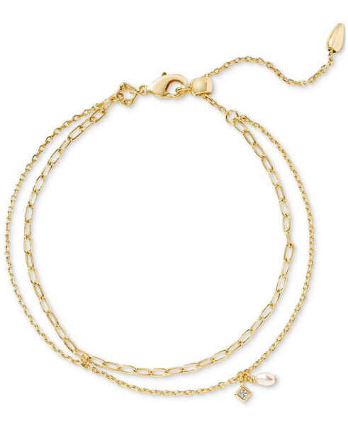 Gold-Tone Cultured Freshwater Pearl & Crystal Multi Strand Chain Link Bracelet