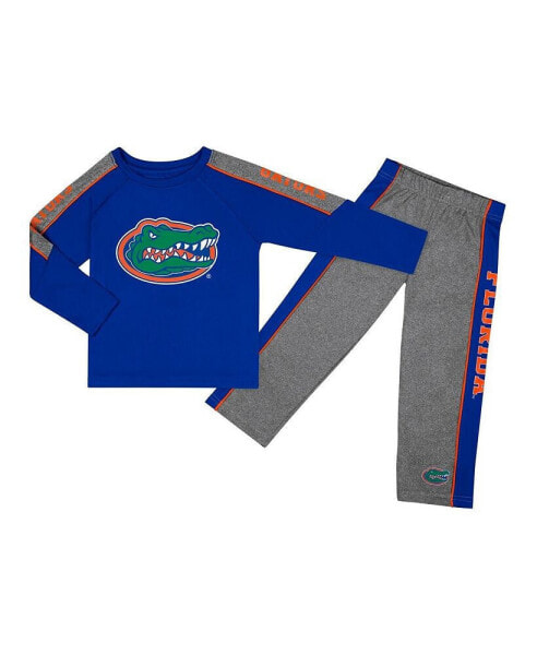 Toddler Boys and Girls Royal and Heather Gray Florida Gators Logo Raglan Long Sleeve T-shirt and Pants Set