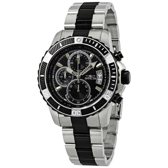 Мужские наручные часы с серебряным браслетом Invicta Pro Diver Chronograph Black Dial 22416