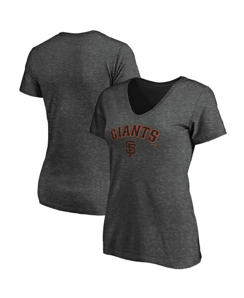 Women's Heathered Charcoal San Francisco Giants Team Logo Lockup V-Neck T-shirt