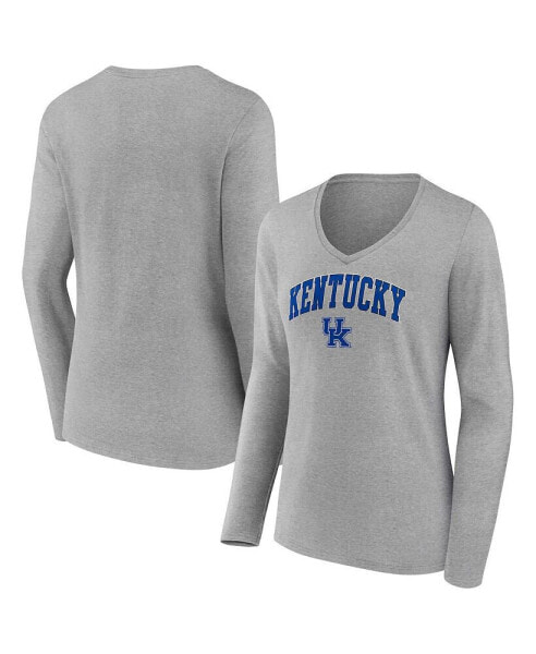 Women's Heather Gray Kentucky Wildcats Evergreen Campus Long Sleeve V-Neck T-shirt