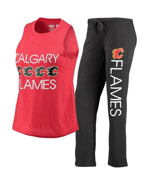 Women's Red, Black Calgary Flames Meter Tank Top and Pants Sleep Set