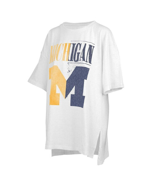 Women's White Distressed Michigan Wolverines Lickety-Split Oversized T-shirt
