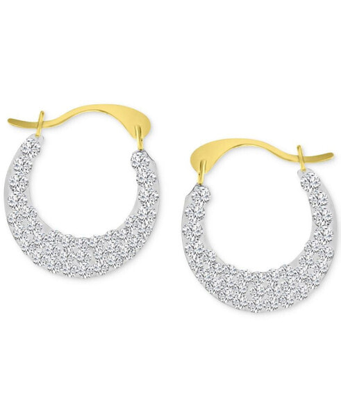 Crystal Pavé Small Round Hoop Earrings in 10k Gold, 0.57"