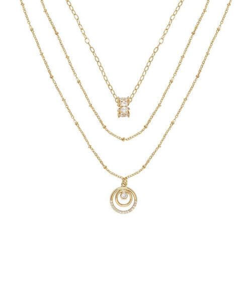 Circles of Cubic Zirconia Dainty Layered 18K Gold Plated Necklace Set