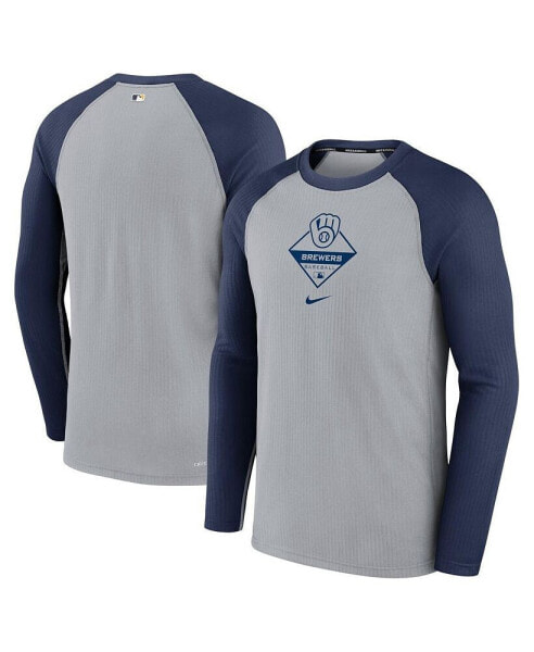 Men's Gray, Navy Milwaukee Brewers Game Authentic Collection Performance Raglan Long Sleeve T-shirt