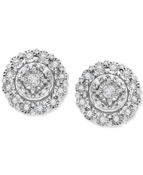 Diamond Halo Cluster Stud Earrings (1/10 ct. t.w.) in Sterling Silver