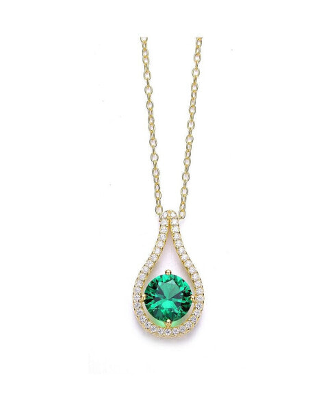 Sterling Silver 14K Gold Plated with Colored Cubic Zirconia Pendant Necklace