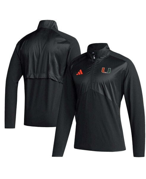 Men's Black Miami Hurricanes Sideline AEROREADY Raglan Sleeve Quarter-Zip Jacket