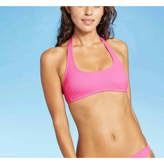 Juniors' Ribbed Halter Bralette Bikini Top - Xhilaration™ Pink size Small