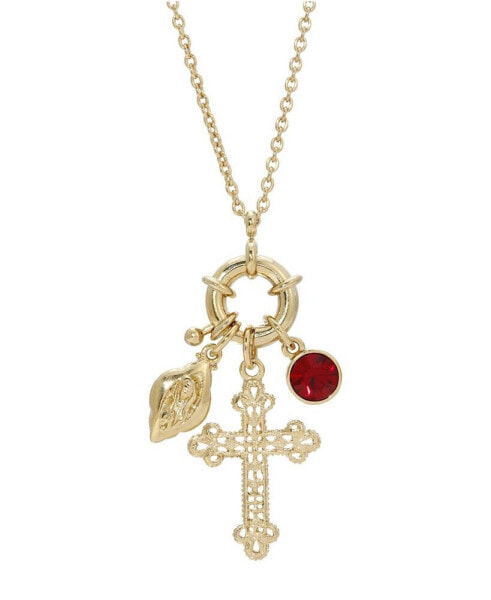 Symbols of Faith 14K Gold-Dipped Red Stone and Cross Charm Necklace