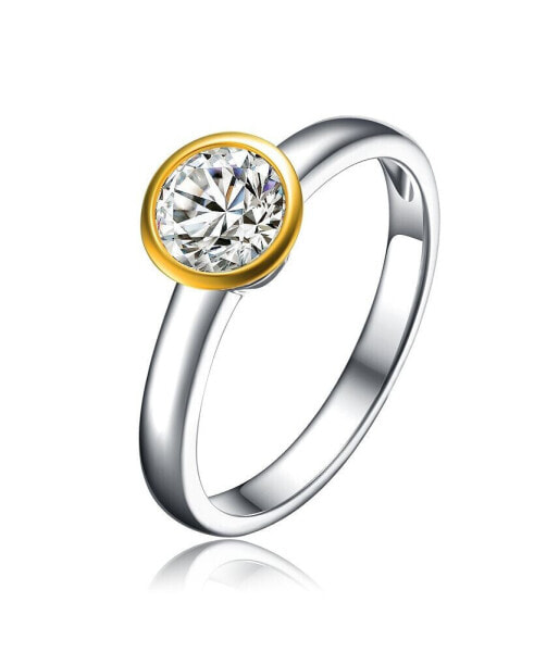 Circular Shaped Design 14K Gold Plated Sterling Silver Clear Cubic Zirconia Sterling Silver Ring